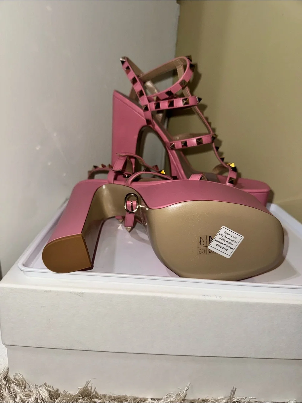 Valentino Garavani Pink Studded Platform High Heel Sandal